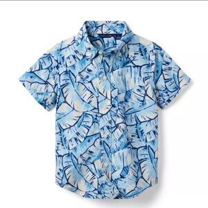 Janie and Jack Blue Leaf Print Button Down Shirt